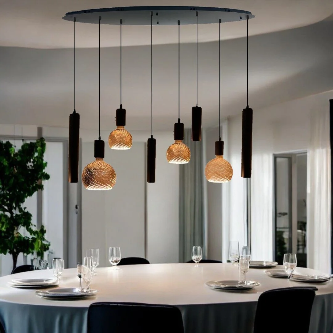 Mix and Match 51 Segula Twisted met Yora zwart ovaal 140cm 8-lichts