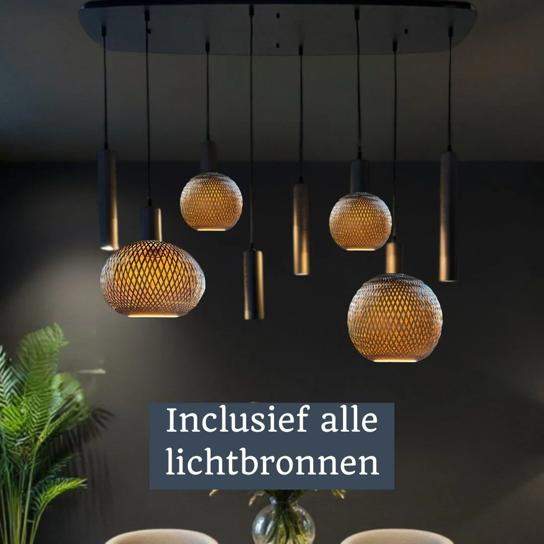 Mix and Match 93 Segula Bamboo Bronze met Yora bruin Deens Ovaal 120 cm 8-lichts -1