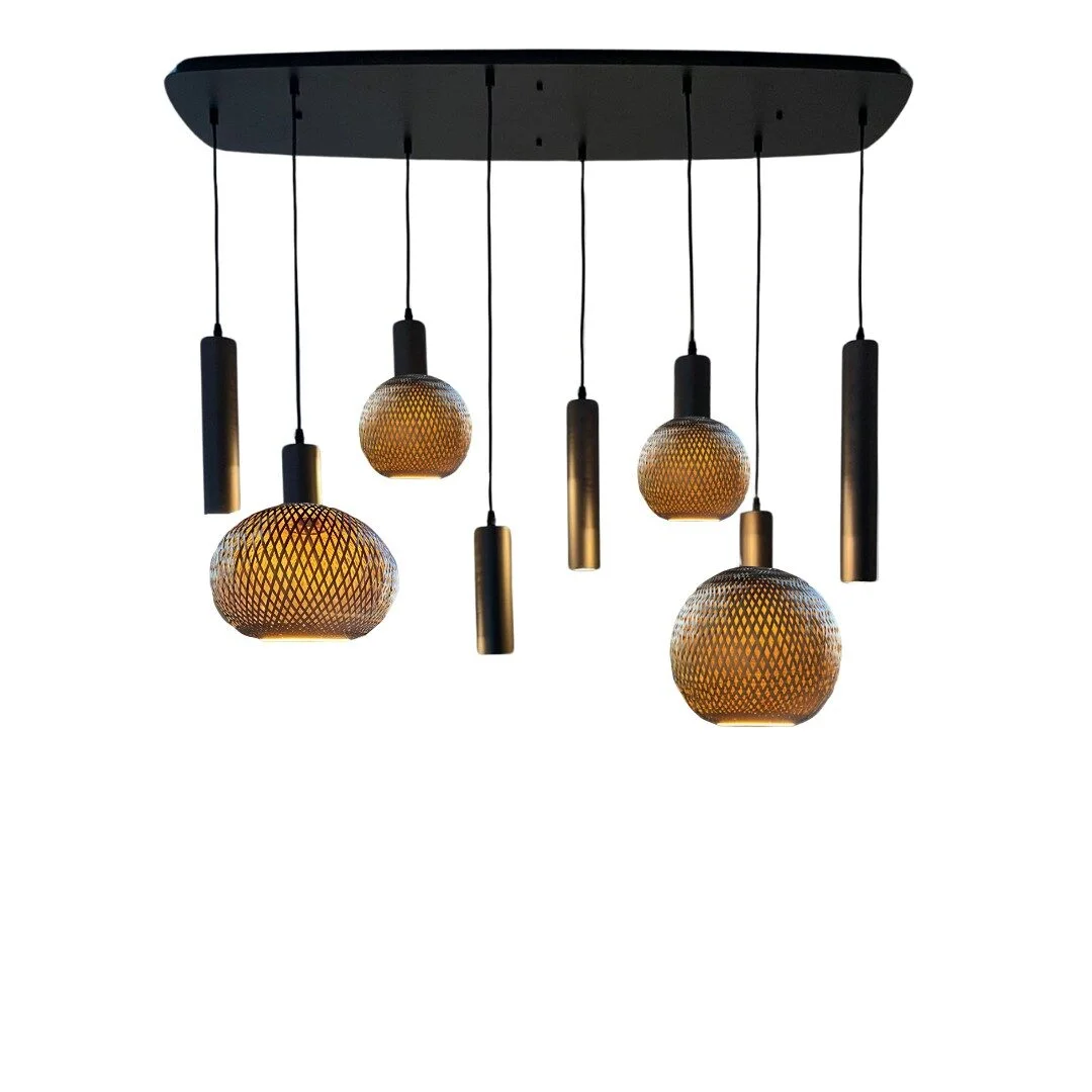 Mix and Match 93 Segula Bamboo Bronze met Yora bruin Deens Ovaal 120 cm 8-lichts - product